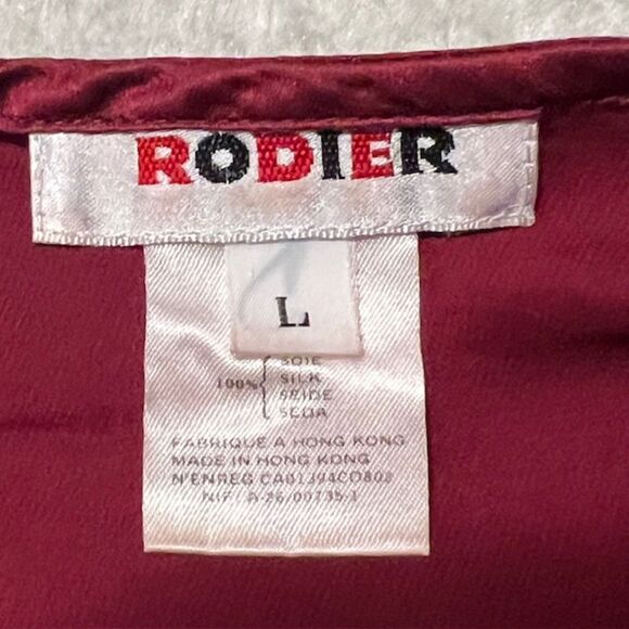 VTG 80s Rodier Womens Red Silk Blouse Short Sleeve Button Closure Padded Sz LG - Picture 5 of 11